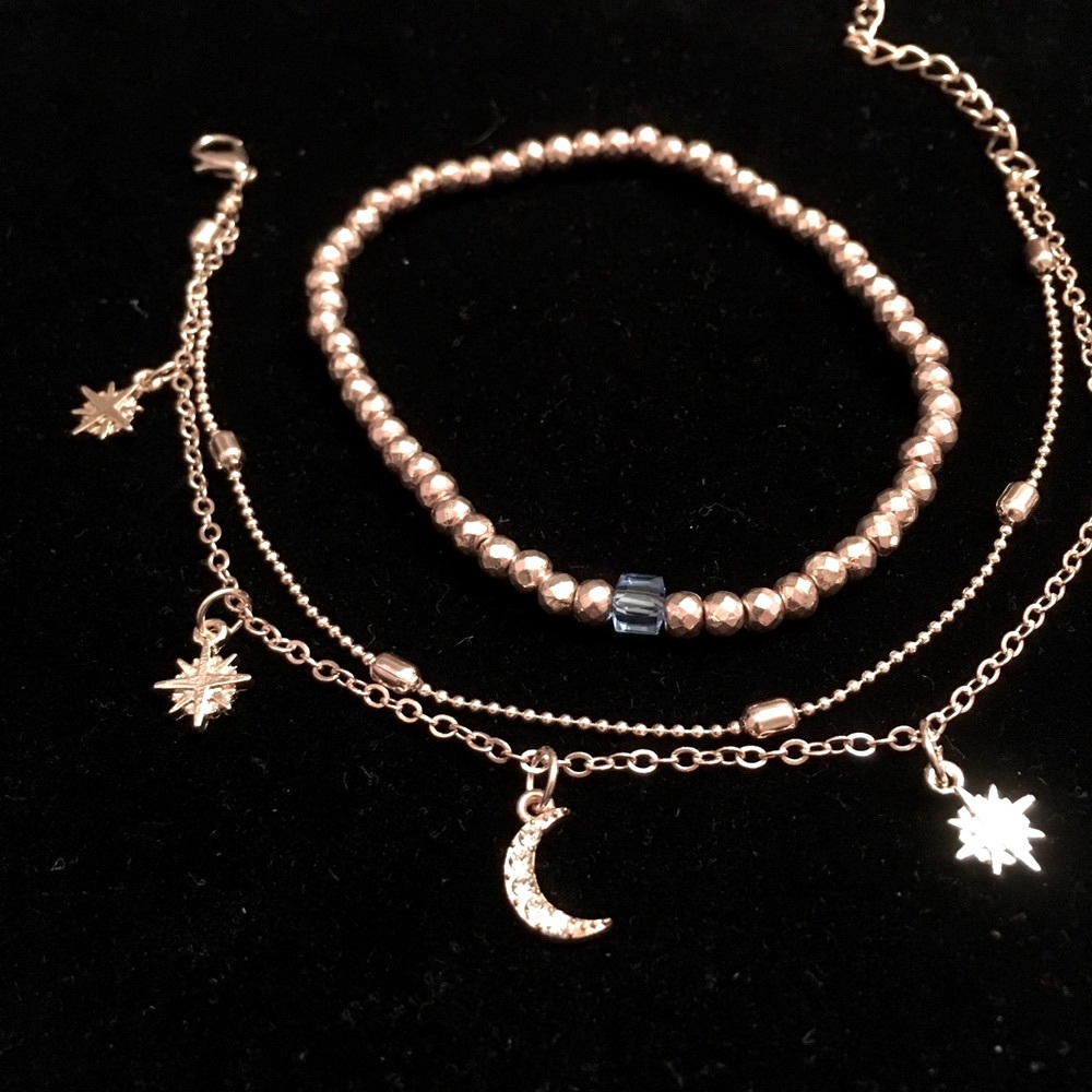 Set of Two goldtone ankle bracelets. New 8”. Beautiful and Celestial.